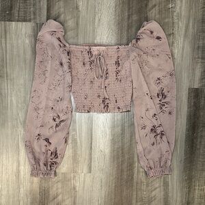 Wilfred Saga Cropped Floral Sheer Long Sleeve Blouse - XS